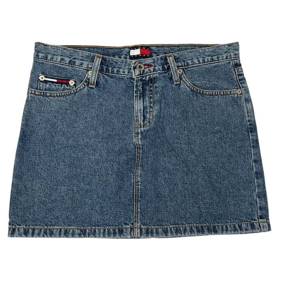 Vintage Tommy Hilfiger Junior's Blue Jean Skirt size 7 Cotton Denim w Pockets